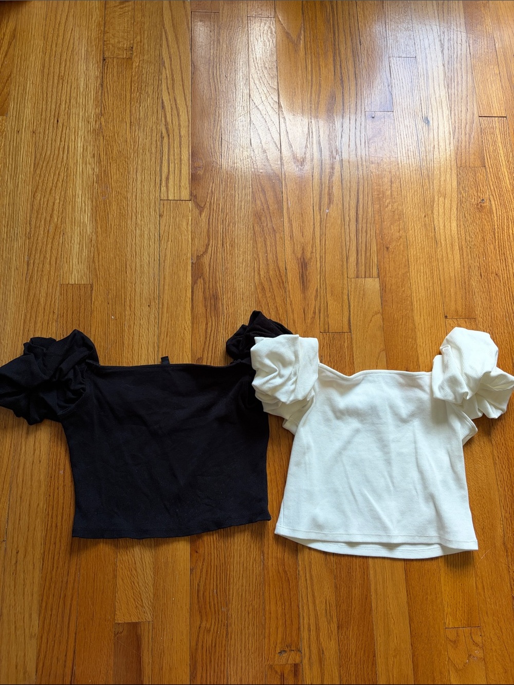 Puff-Sleeve Square Neck Crop Top - Black & White Sold Together :)